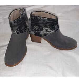 Toms Leila Suede Ankle Booties - Women's Size 7.5 - Southwestern Wool Blend Cuff